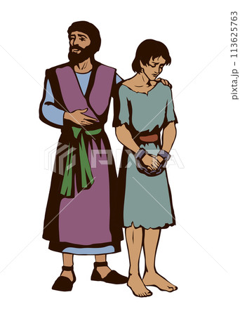 Vector drawing. Slave sold in the market 113625763