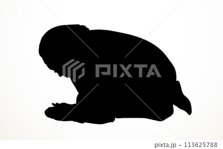 Vector drawing. Egyptian girl bow in praying 113625788