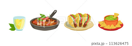 Mexican Tasty Food and Spicy Dish Served Vector Set Mexican Tasty Food and Spicy Dish Served Vector Set 113626475