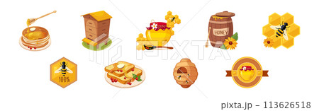 Honey Food and Product Item and Element Vector Set 113626518