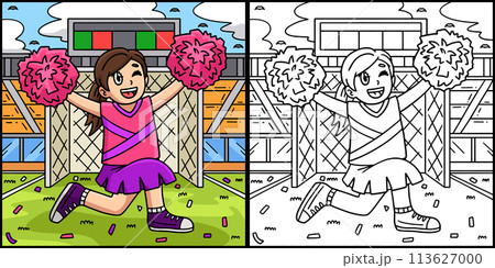 Cheerleader Girl Kneeling Pompoms Illustration 113627000