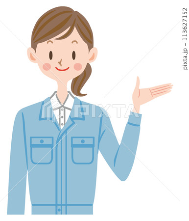 案内する作業着姿の女性 案内する作業着姿の女性 113627152