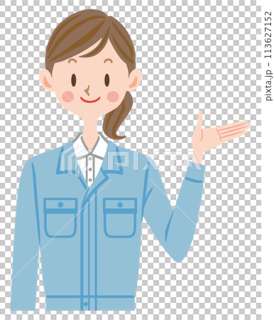 案内する作業着姿の女性 案内する作業着姿の女性 113627152