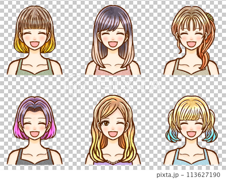 グラデーションカラーヘアの大人女性のイラスト素材セット2 113627190