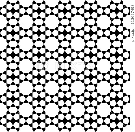 Seamless arabic geometric ornament in black color. Seamless arabic geometric ornament in black color. 113627498