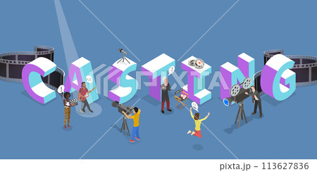3D Isometric Flat Vector Illustration of Film Casting, Video Production 113627836