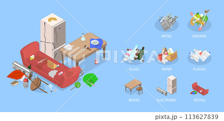 3D Isometric Flat Vector Illustration of Garbage Sorting And Recycling, Big heap of Trash 3D Isometric Flat Vector Illustration of Garbage Sorting And Recycling, Big heap of Trash 113627839