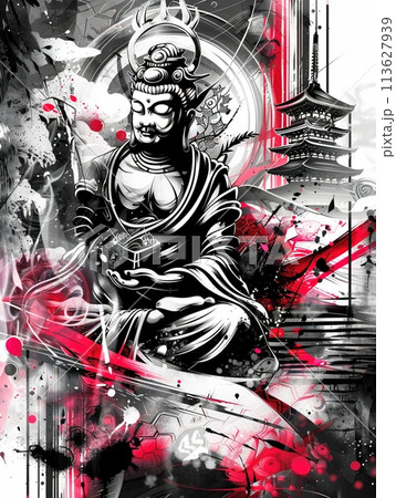 水墨画 観音様 快い