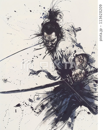 活動的な墨絵スタイルの侍戦士アートのイラスト素材 [113628209] - PIXTA