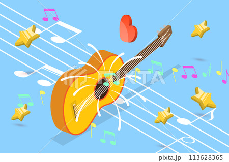 3D Isometric Flat Vector Illustration of Guitar Music, Entertainment Party Poster Design 113628365