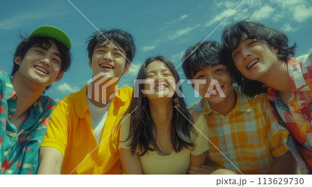 仲のいい男女の集合写真 113629730