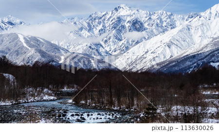 冬の北アルプス 五竜岳と松川 冬の北アルプス 五竜岳と松川 113630026