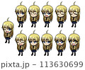 セーラー服を着た金髪の女の子のイラストセット 113630699