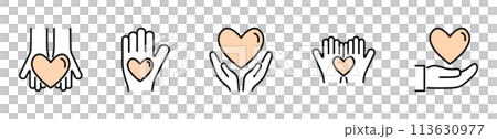 Hand and heart icon set 113630977