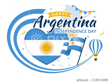 Happy Argentina Independence Day Vector Illustration on 9Th of july with Waving Flag and Ribbon in Flat Cartoon Celebration Background Design 113631000