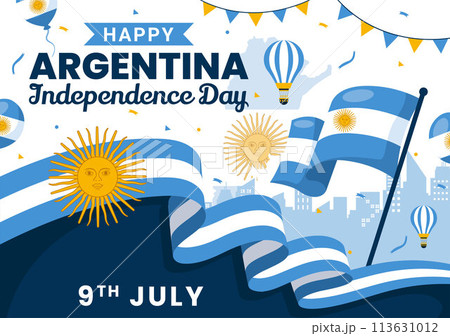 Happy Argentina Independence Day Vector Illustration on 9Th of july with Waving Flag and Ribbon in Flat Cartoon Celebration Background Design 113631012