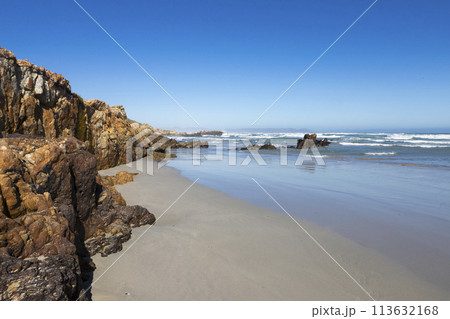 South Africa, Hermanus, Sea coast with rocks on Kammabaai Beach South Africa, Hermanus, Sea coast with rocks on Kammabaai Beach 113632168
