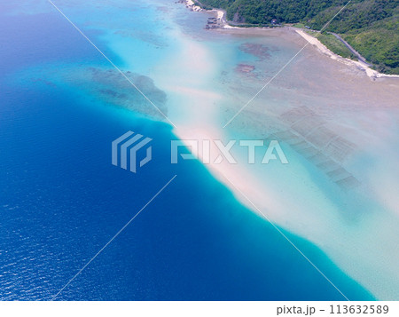 奄美大島　かくれ浜　空撮　（人物削除） 113632589