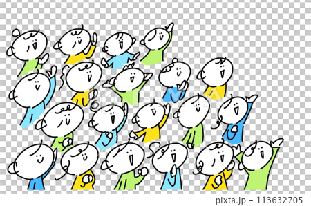 男女老少，仰望遠方，微笑欣喜，簡單可愛的白描插畫 113632705