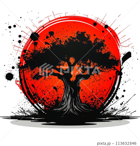 Colorful cartoon pop-art style tree with minimal details, Generative AI 113632846