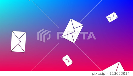 Digital image of message icons falling with a gradient blue and violet background 4k 113633034