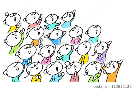 笑顔で遠くを見上げて喜ぶ人々 シンプルで可愛い線画イラスト 笑顔で遠くを見上げて喜ぶ人々 シンプルで可愛い線画イラスト 113633120