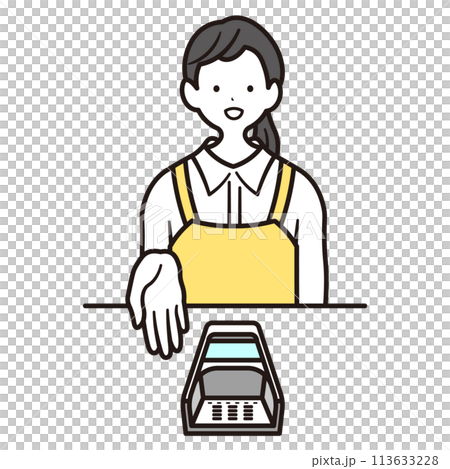 咖啡館工作女員工上半身插圖素材,提供智慧型手機支付訊息 咖啡館工作女員工上半身插圖素材,提供智慧型手機支付訊息 113633228