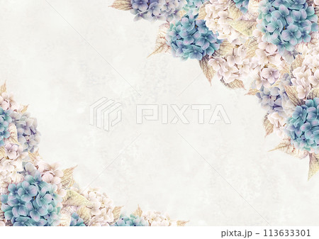 青と白の紫陽花フレーム 113633301