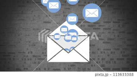Envelope with message icons on a brick wall 113633388