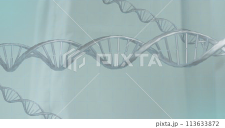Image of dna strands and scope scanning over hand with stethoscope 113633872