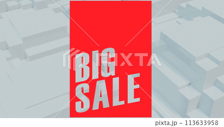 Image of big sale text on red banner and white pulsating background Image of big sale text on red banner and white pulsating background 113633958