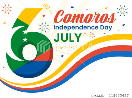 Happy Comoros Independence Day Vector Illustration on 6 July with Comorian Waving Flag in National Holiday Flat Cartoon Background Design 113635427