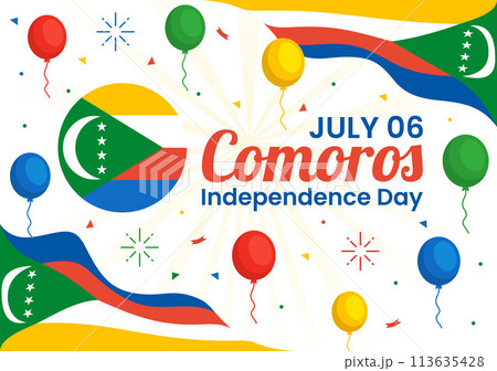 Happy Comoros Independence Day Vector Illustration on 6 July with Comorian Waving Flag in National Holiday Flat Cartoon Background Design 113635428