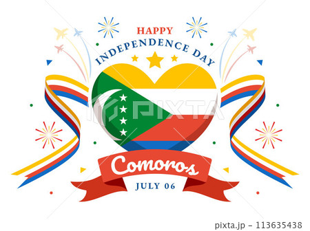Happy Comoros Independence Day Vector Illustration on 6 July with Comorian Waving Flag in National Holiday Flat Cartoon Background Design Happy Comoros Independence Day Vector Illustration on 6 July with Comorian Waving Flag in National Holiday Flat Cartoon Background Design 113635438
