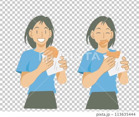 手焼き煎餅を食べる女性のイラスト 113635444