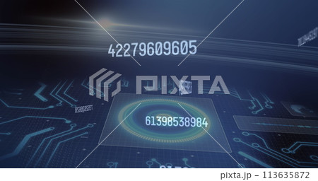 Image of data processing over blue grid 113635872