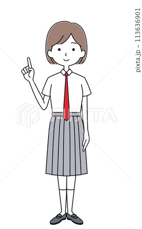 女子生徒のイラスト（夏服・ネクタイ） 113636901