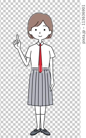 女子生徒のイラスト（夏服・ネクタイ） 113636901