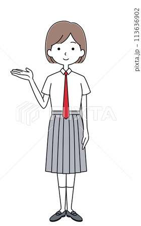 女子生徒のイラスト（夏服・ネクタイ） 113636902