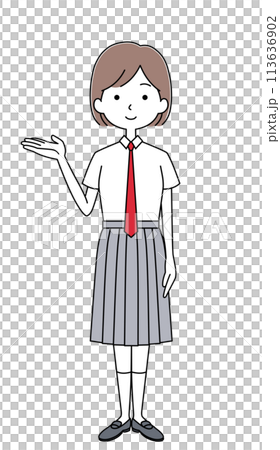 女子生徒のイラスト（夏服・ネクタイ） 113636902