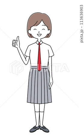 女子生徒のイラスト(夏服・ネクタイ) 女子生徒のイラスト(夏服・ネクタイ) 113636903