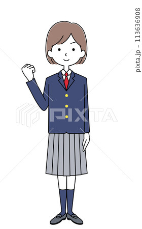 女子生徒のイラスト（冬服・ブレザー） 113636908