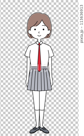 女學生插畫（夏裝/裙子長度較短） 113636913