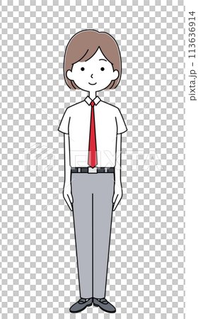 Illustration of a female student (summer clothes and pants) Illustration of a female student (summer clothes and pants) 113636914