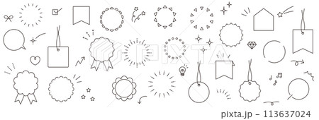 シンプルなフレームのベクターイラストセット。枠、あしらい、装飾、線 シンプルなフレームのベクターイラストセット。枠、あしらい、装飾、線 113637024