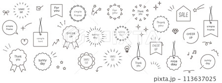 シンプルなフレームのベクターイラストセット。枠、あしらい、装飾、線 113637025