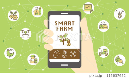 スマート農業　スマホアプリで操作する生産管理（フルHD 16:9サイズ） 113637632