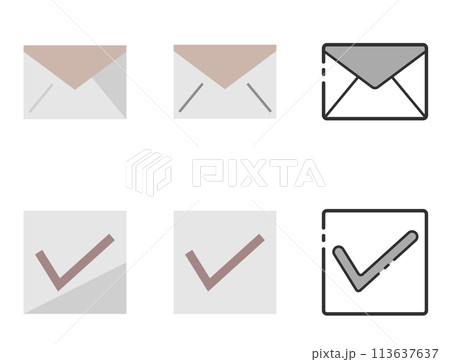 いろいろなテイストのアイコン｜メール・チェックマーク 113637637