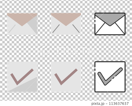 いろいろなテイストのアイコン｜メール・チェックマーク 113637637