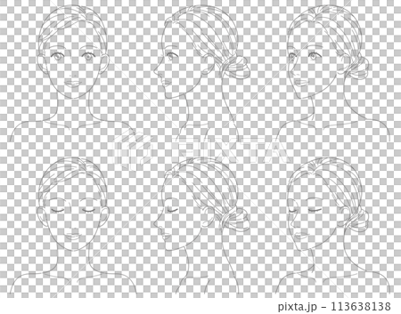 女性　正面　横顔　斜め　線画　ベクター 113638138